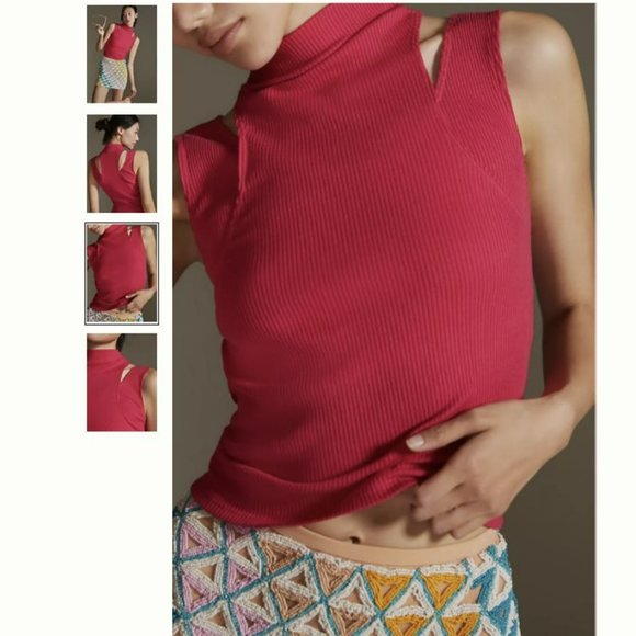 NWT Anthropologie Layered Cutout Tank in Medium Pink - Picture 4 of 8